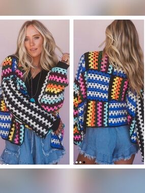 POL Knit Color Block Cardigan NWOT